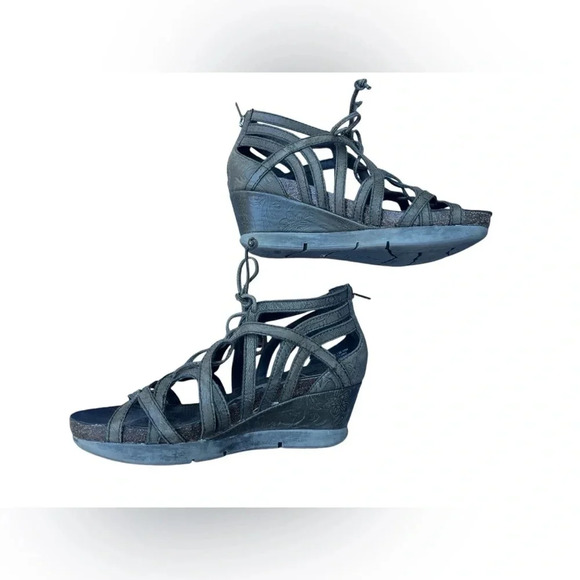 OTBT Nomadic US 7.5M Gray Leather Gladiator Lace Up Wedge Sandals Shoes - Picture 4 of 9